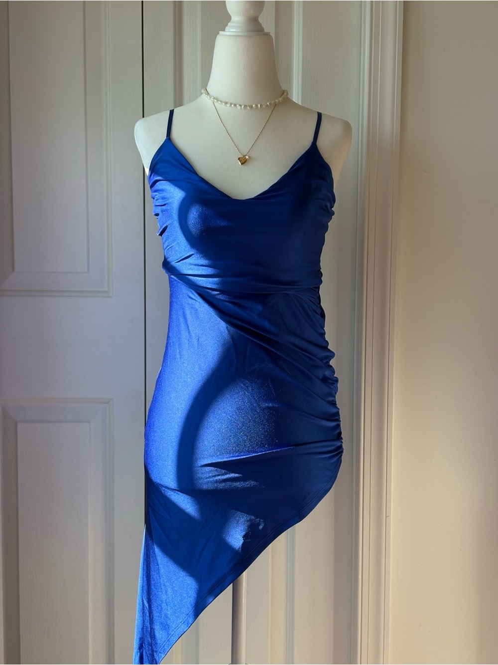 Windsor Royal Blue Satin Asymmetrical Slip Dress